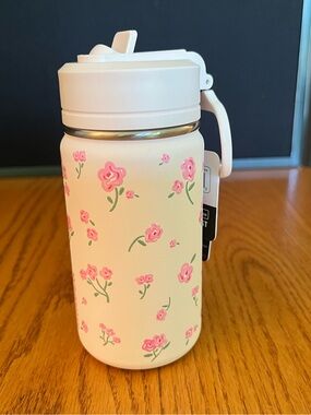14 oz Hydrapeak Pastel Pink with Roses Water Bottle
